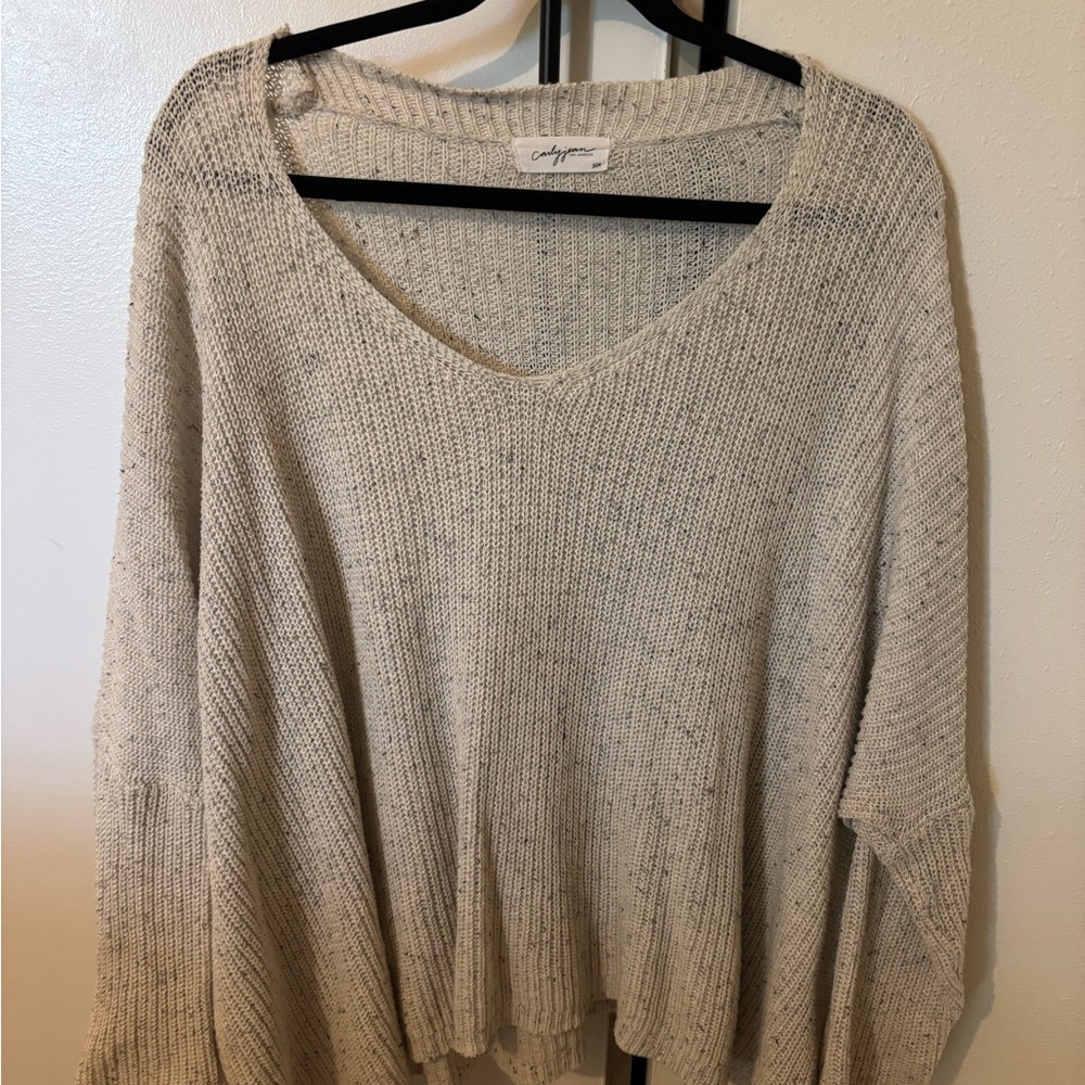 Carly Jean Los Angeles Cream V-Neck Sweater